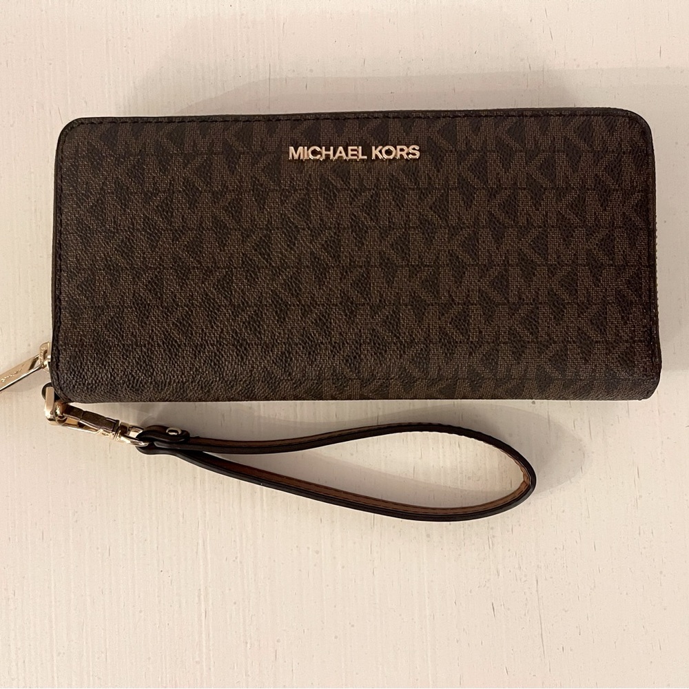 Michael Kors: Large Logo Continental Wallet in Brown